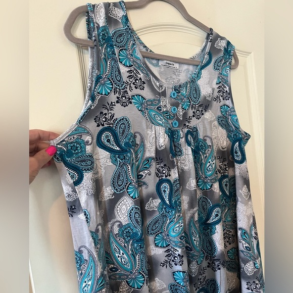 Youtalla by Amazon Rayon Spandex Turquoise White Flowy Blouse XL - Picture 7 of 12